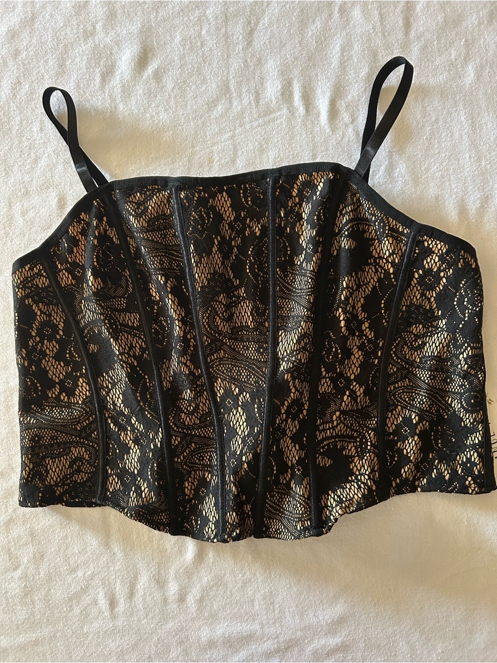 Lace Black and Gold Corset Structured Boning Adjustable Straps New Size 1X